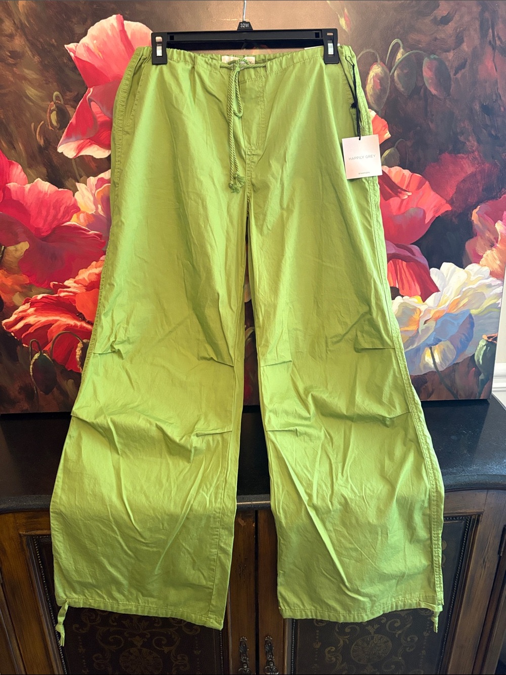 100% cotton Lightweight Green Wide-Leg women Pants